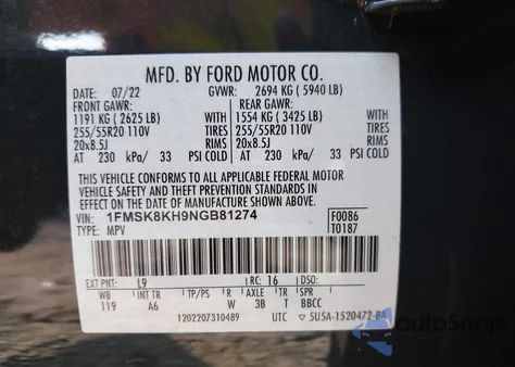 2022 Ford Explorer St-Line из США, поврежденный, VIN 1FMSK8KH9NGB81274